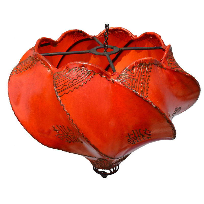 Handmade Moroccan Leather Ceiling Chandelier Orange  Atkins