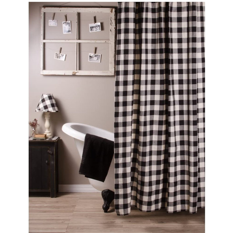 Flavien Cotton Checkered Shower Curtain, Black
