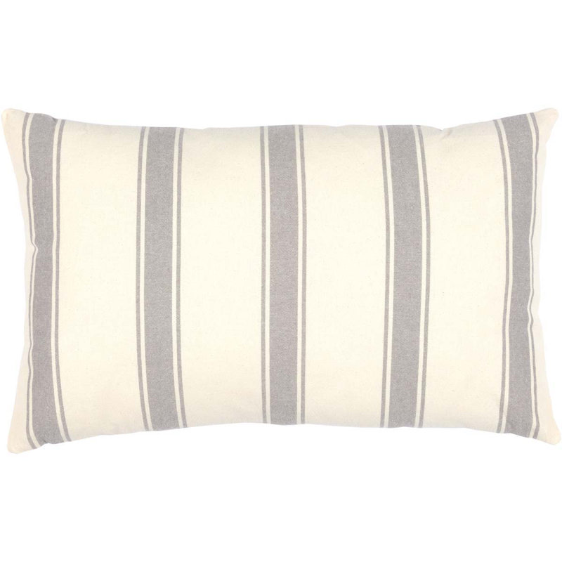 Grace Striped Creme and Gray Cotton Rectangular Pillow