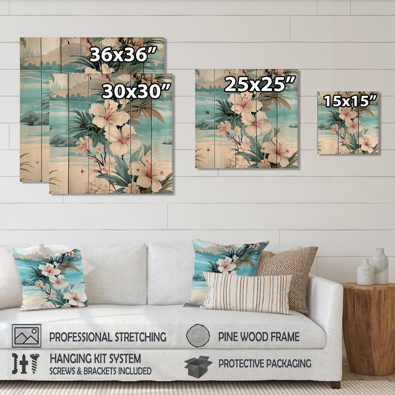 Motif tropical de reflets bord de mer - Panneaux de décoration murale abstraits en bois, H 36 po x l 36 po