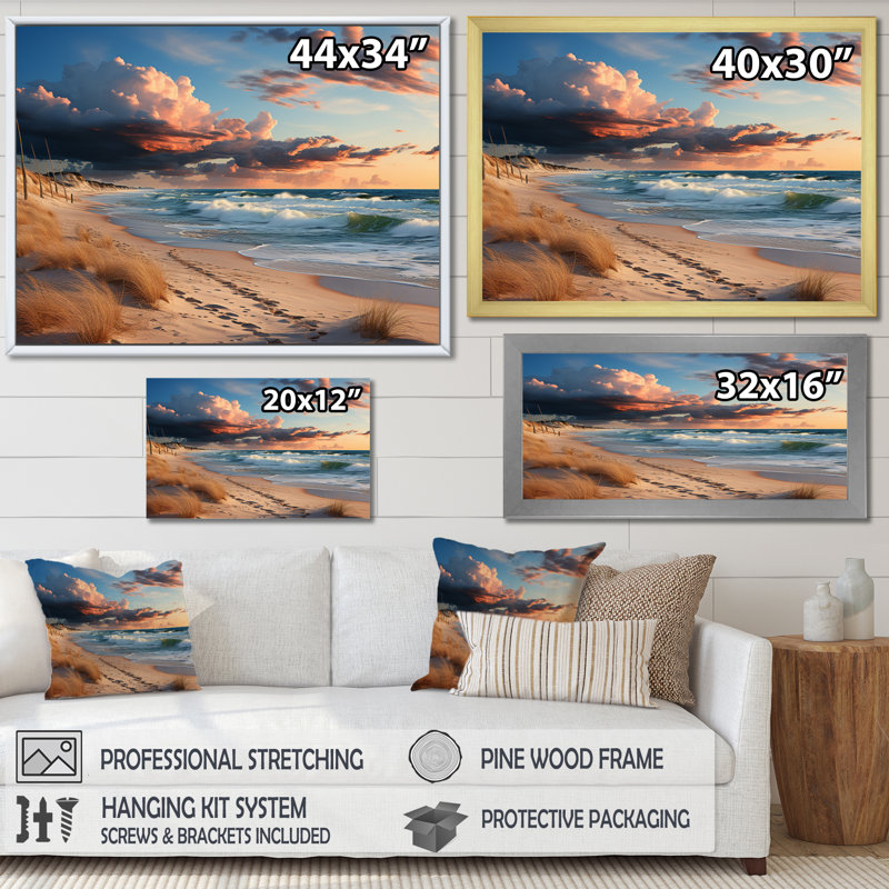 Superbe paysage côtier I sur toile, Cadre flottant blanc, H 24 po x l 32 po x P 1 po