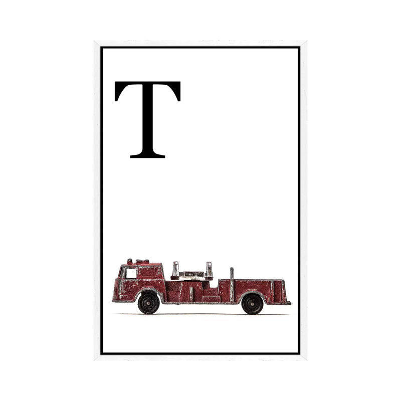 T Fire Engine Letter - Print on Canvas, 101.6 cm H x 66.04 cm W, White Framed