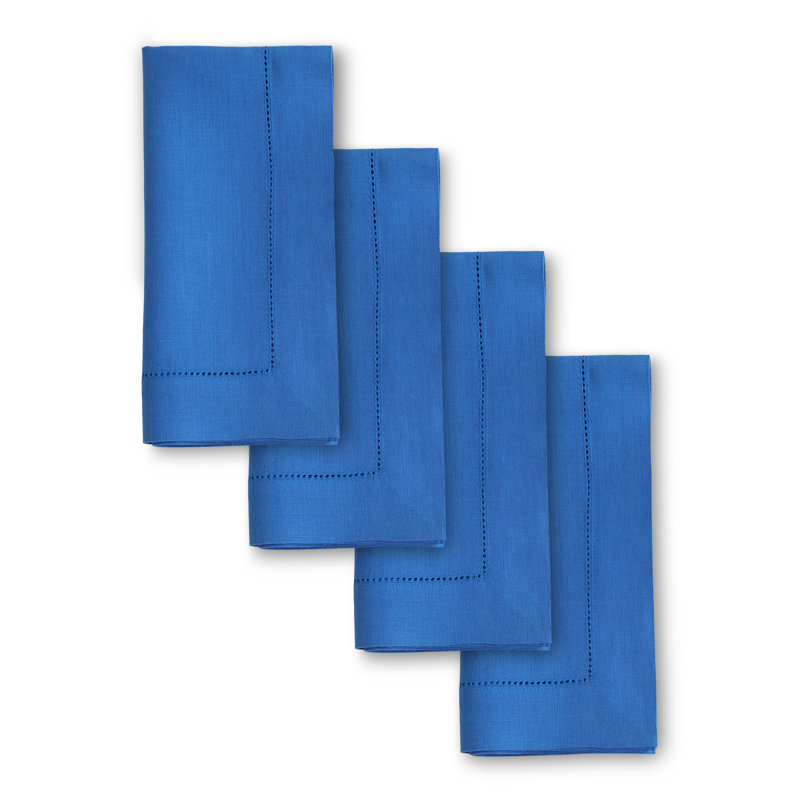100% Pure Linen Hemstitch Dinner Napkins - Classic Hemstitch, Royal Blue