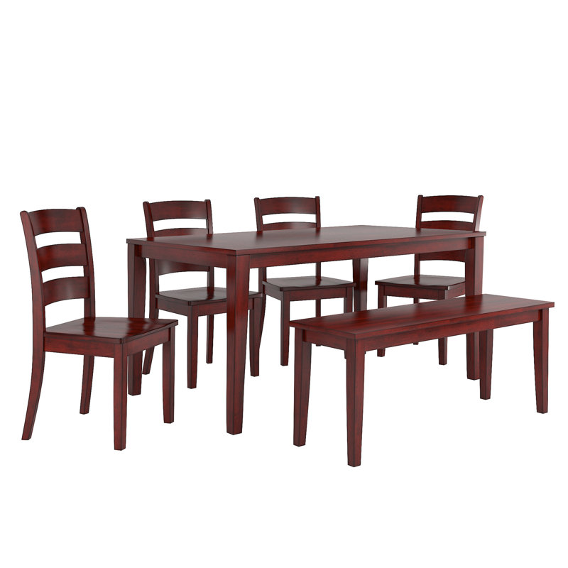 Alexa-Mae 6-Person Solid Wood Four-Leg Dining Set, Antique Berry