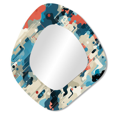 Cuber Techno Concealment - Abstract Asymmetrical Wall Mirror, Blue Unique Shape Decorative Mirror, Printed Metal Art