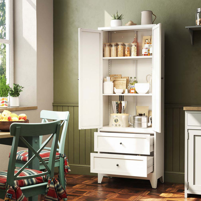 Armoire de cuisine avec 2 tiroirs et garde-manger autoportant avec tablettes réglables