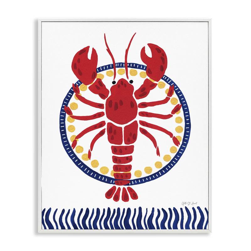  Estampe numérique de kitsch sur le homard côtier par Yvette St. Amant, H 20 po x l 16 po, Giclée encadrée blanc bord de mer