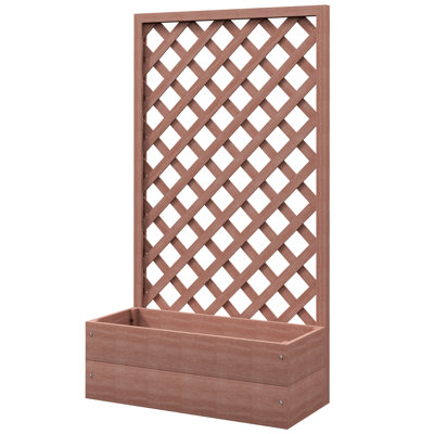 Raised Plant Box With Trellis, 165 Lbs Weight Capacity, Brown, 29.5"X13.25"X53.25 Garden Bed Brown Wood-Plastic, 29.5"X13.25"X53.25", For Outdoor Plants