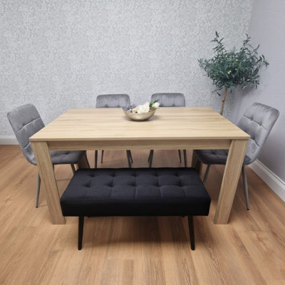 Dining Table and 4 Velvet Chairs With 1 Bench Dining Set Furniture