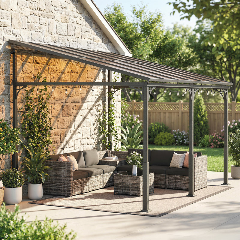 Pergola murale d'extérieur à toit rigide 13 'x 10' Lean to Gazebo