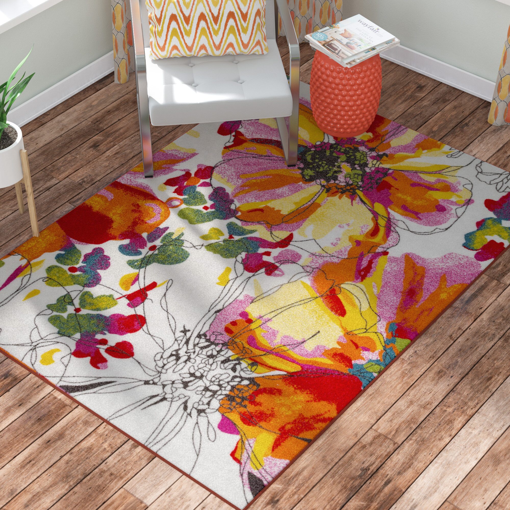 Modern Bright Flowers Non-Slip Area Rug Multi - 5'3 x 7'3