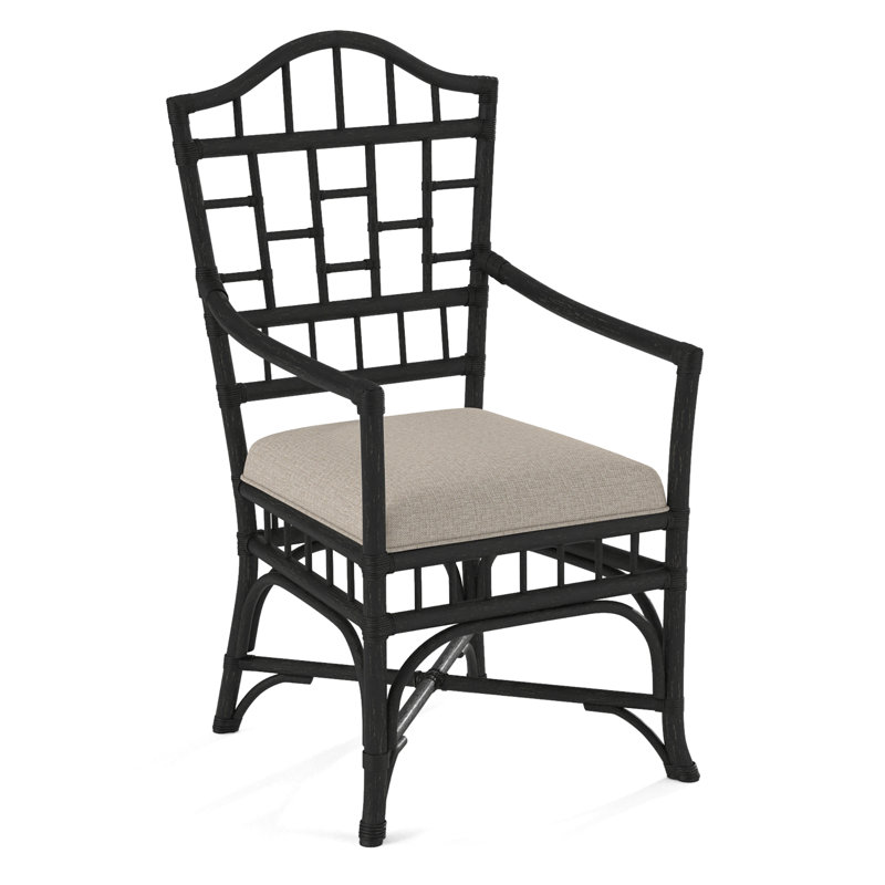 Chaise avec accoudoirs Chippendale, Noir antique, Jacquard géométrique vert 0414-43