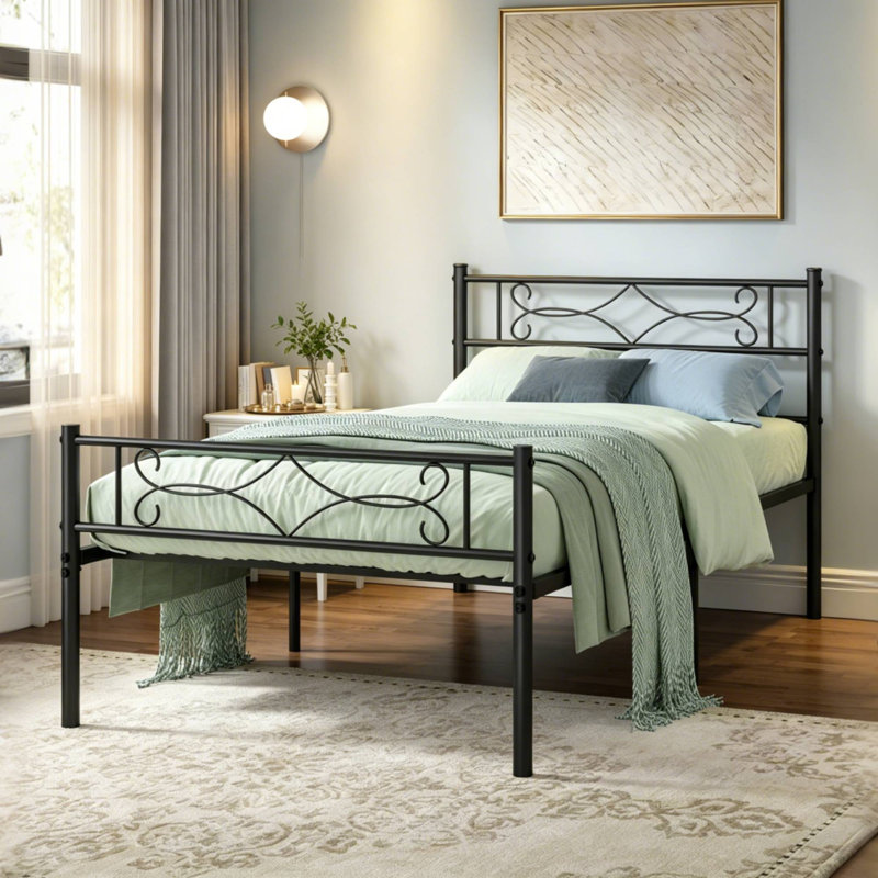 Twin Size Bed Frame Metal Platform Bed Frame with Headboard & Footboard, Mattress Foundation ,No Box Spring Needed, Twin