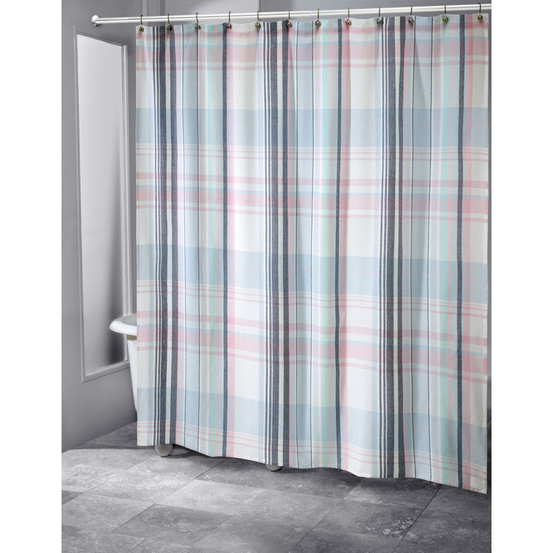 Heritage Collection 72" Blue and Pink Plaid Cotton Shower Curtain