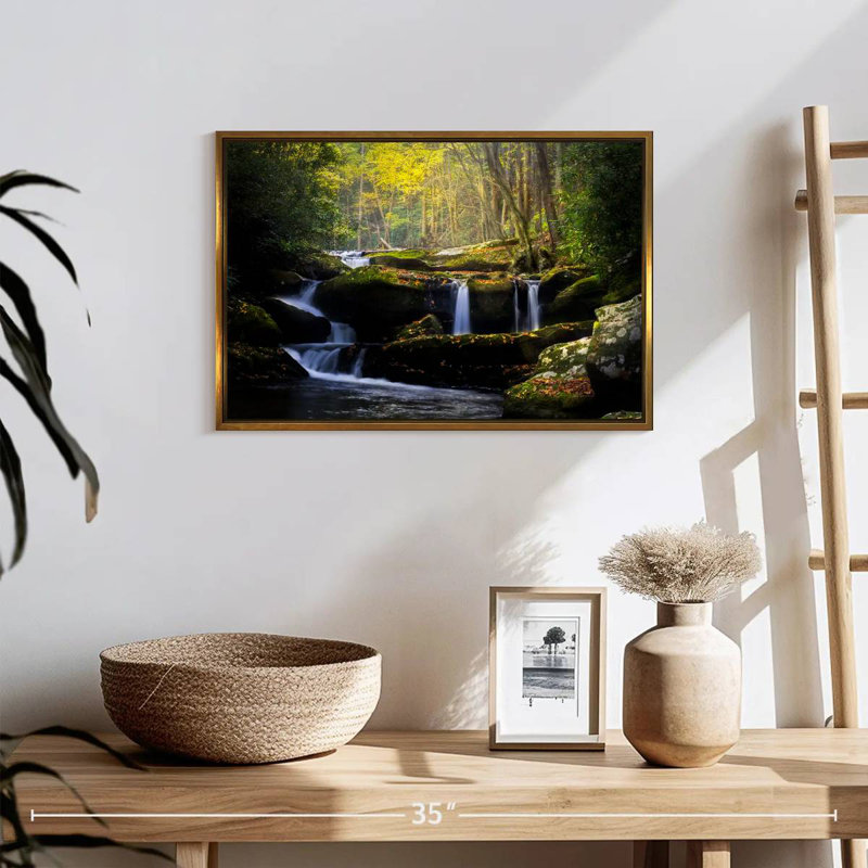 Stream In The Smokies, Cadre flottant doré, 19 po x 13 po
