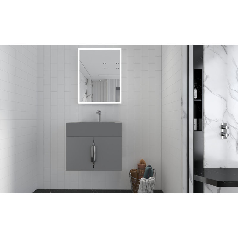 Alpine 24" Wall Mounted Single Bathroom Vanity Base, Gray/Brushed Nickel