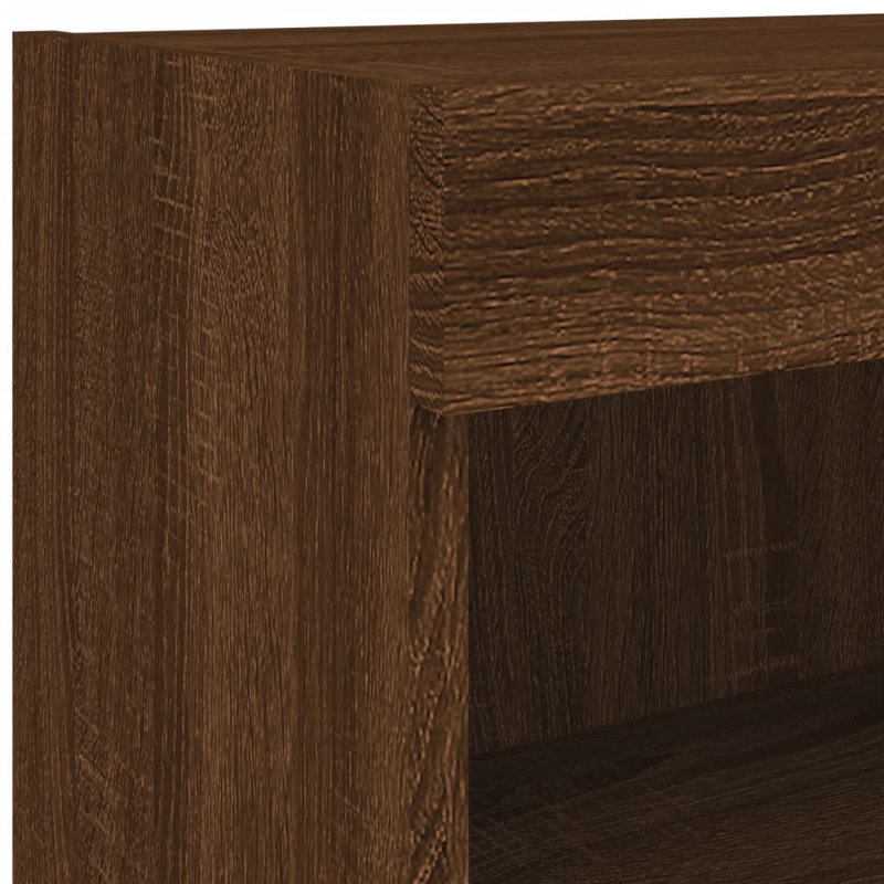 vidaXL Bedside Cabinet with LED Lights Storage Side Table Floating Nightstand, Brown Oak