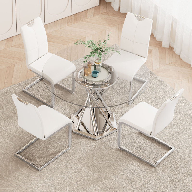 Ensemble de table de salle à manger 47,2 po pour 4 personnes, ensemble de table de cuisine moderne en verre transparent avec 4 chaises rembourrées