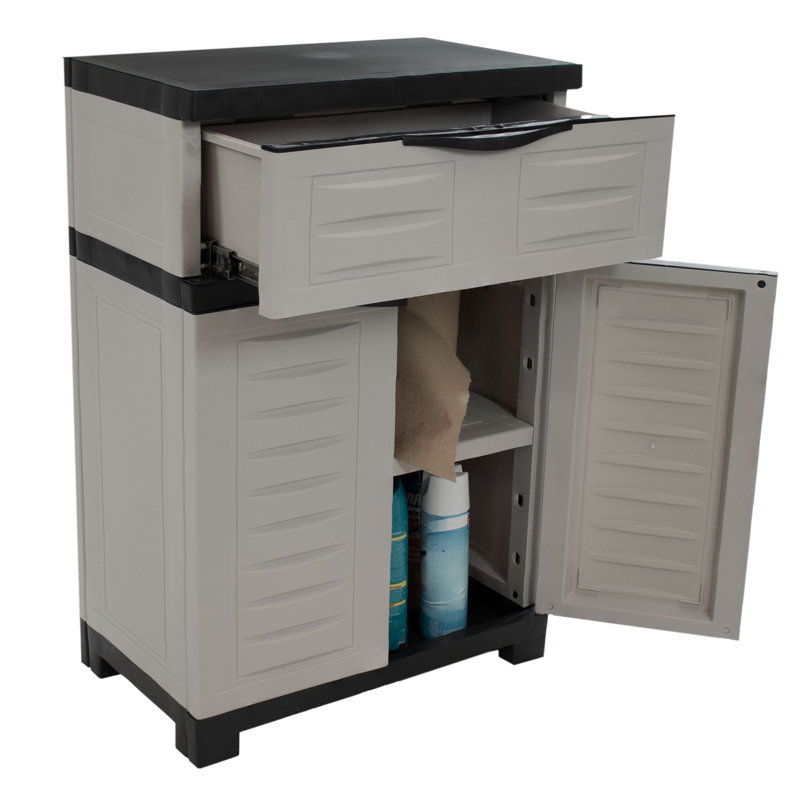 Armoire de rangement avec tablette réglable et tiroir supérieur, Gris / bordure gris anthracite