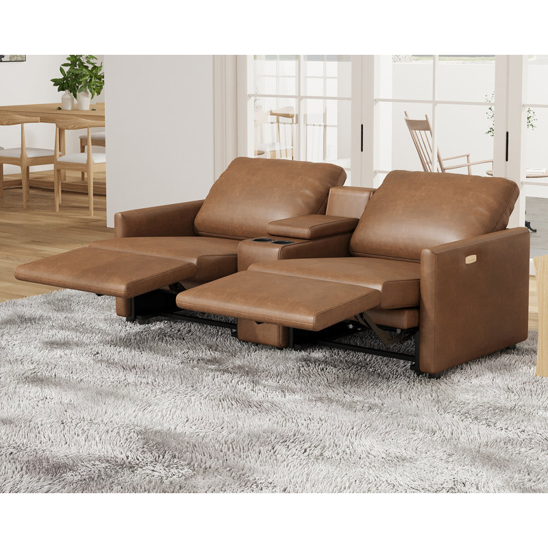 Latitude Run Power Recliner, Leather Loveseat Recliner Couch with Cup Holder& Charging Socket