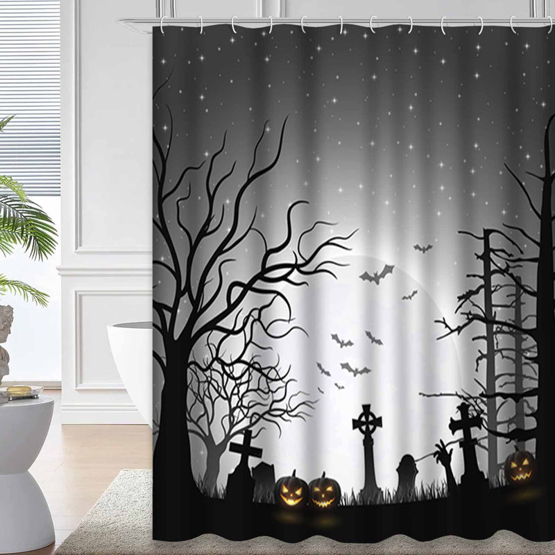 Rideau de douche d'Halloween citrouille d'Halloween avec 12 crochets, L 72 po x l 78 po