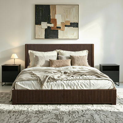 Solid Wood Platform Bed Frame With Headboard, No Box Spring Needed, Floor-Standing Bed, Easy Assembly, King Size, Walnut