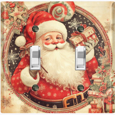 Old Santa Claus Present Gifts 2 - Gang Toggle Light Switch Standard Wall Plate
