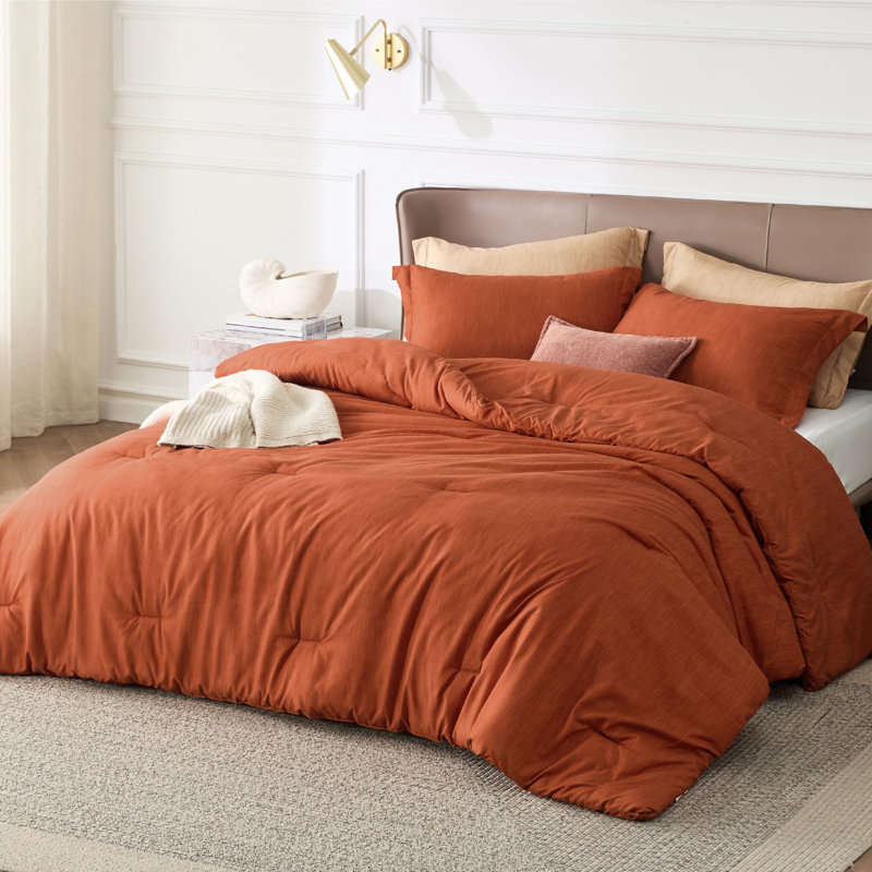 Bedsure Cationic Dyed Printed Comforter Set, Burnt Orange, King Comforter + 2 King Shams
