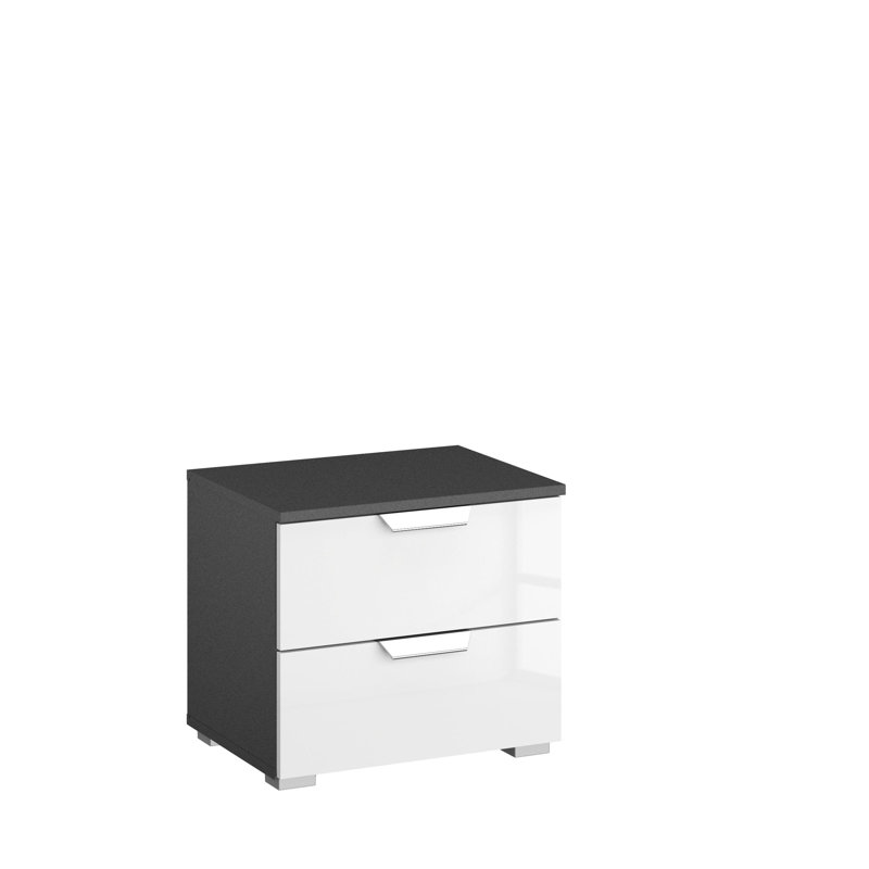 Aditio 2 Drawer Bedside Table, Metallic grey/High-gloss white