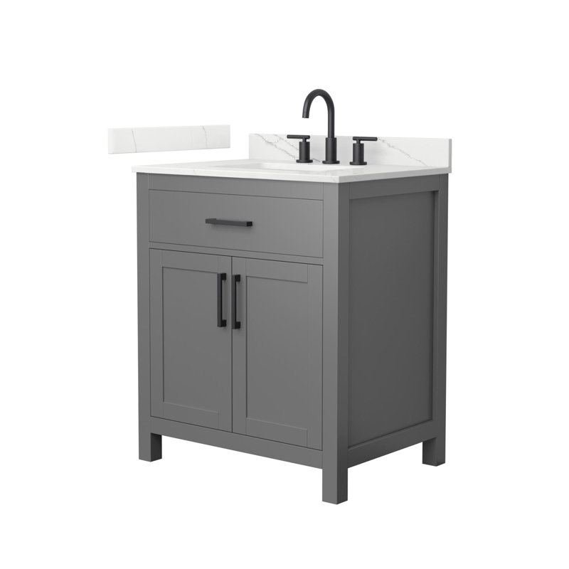 Beckett 30" Freestanding Single Bathroom Vanity with Quartz Top, Dark Gray, Matte Black, Giotto Quartz