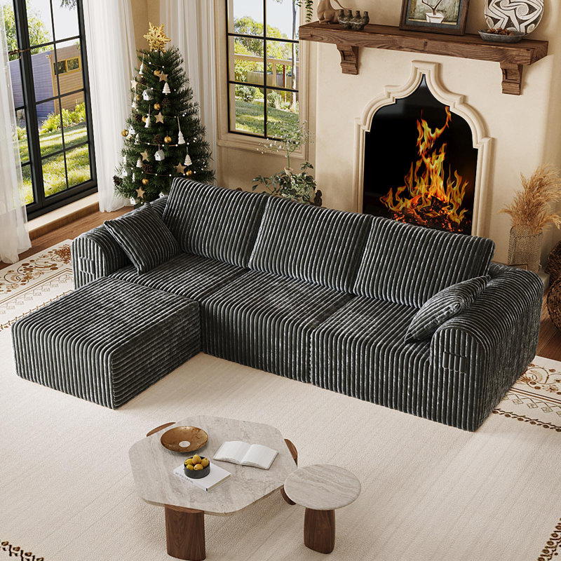 Canapé modulaire en forme de L de 4 pièces de l 106,2 po, canapé modulaire Cloud, siège profond en velours côtelé désossé avec repose-pieds, aucun assemblage nécessaire
