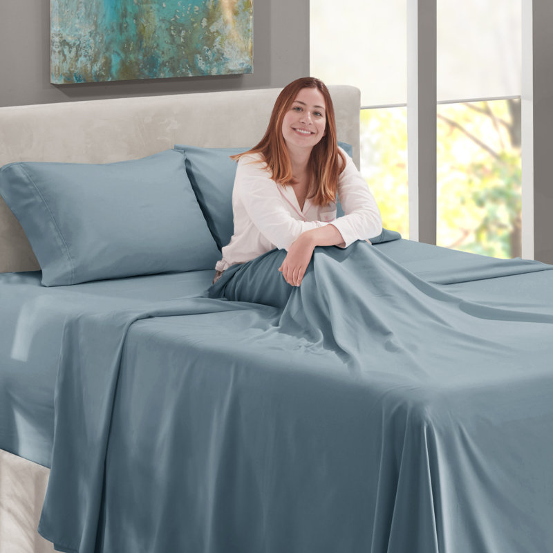 Ensemble de draps en micro-fibre, Gris clair, Drap-housse taille de lit très grand lit divisé