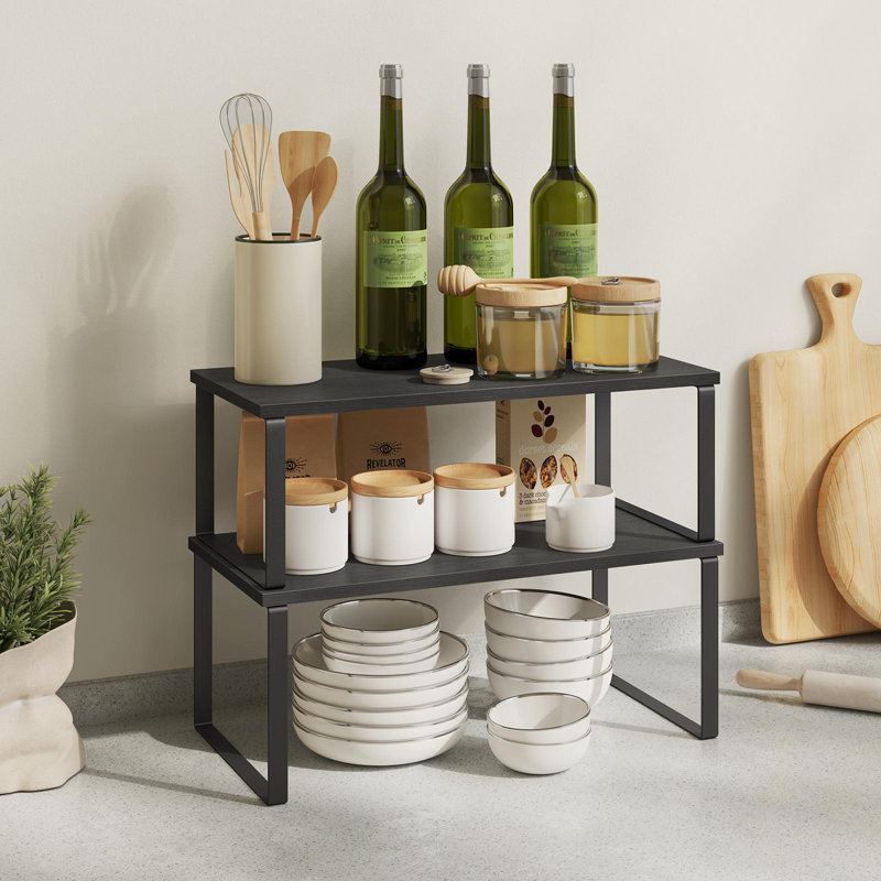 Stackable Cabinet Organizer Shelf (Set of 2), Black, 11.6" H x 11.7" W x 7.7" D