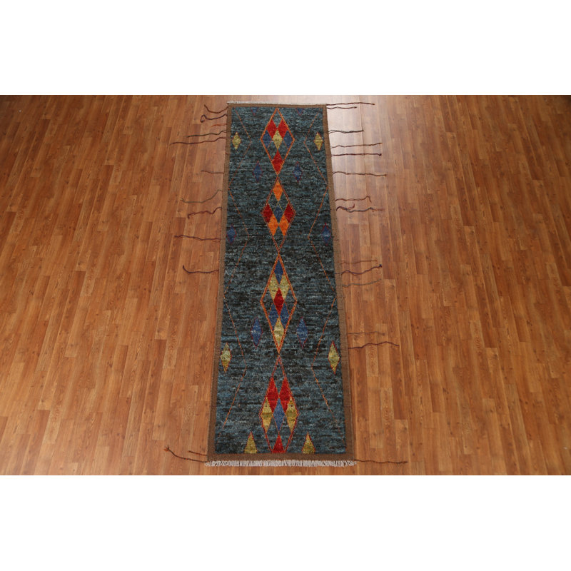 One-of-a-Kind 2'11" x 9'10" New Age Runner Wool Area Rug in Blue and Orange