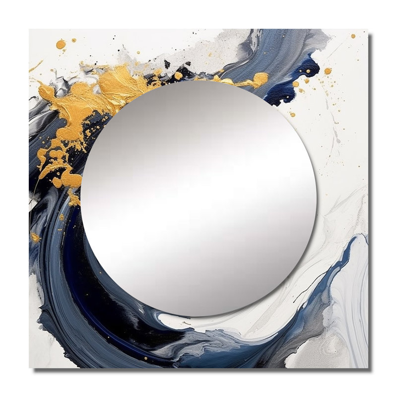 Braxdyn - art de miroir mural carré en spirale abstraite à spirales bleues et dorées, 29 po x 29 po