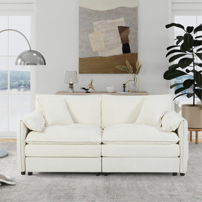 Oversized Chenille Loveseat Sofa, Oversized 2-Seater Small Cloud Couch, Modern Comfy Deep Seat Love Seat For Living Room Bedroom Office Apartment,DIY Combination,Chenille,Beige