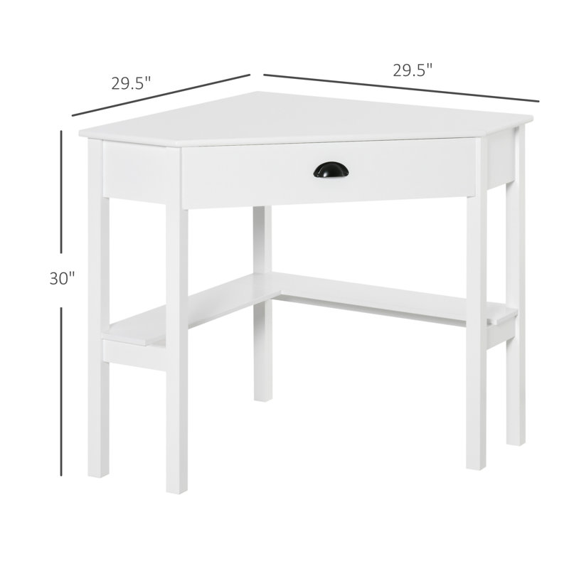 Bureau d'angle, bureau d'ordinateur triangulaire avec tiroir et tablettes de rangement pour petits espaces, poste de travail de bureau à domicile pour le salon ou la chambre à coucher