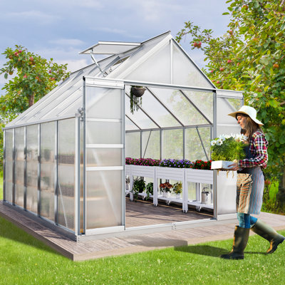 8'W x 10/12/16'D Walk-in Hobby Greenhouse with 2 Sliding Doors