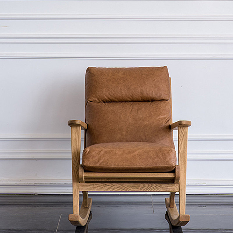 Chaise berçante en chêne massif de qualité, Brun, Naturel