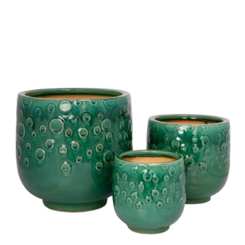 Ensemble de trois pots à fleurs en céramique vert