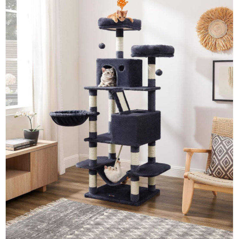 168 cm H Cat Tree / Condo, Smoky Grey