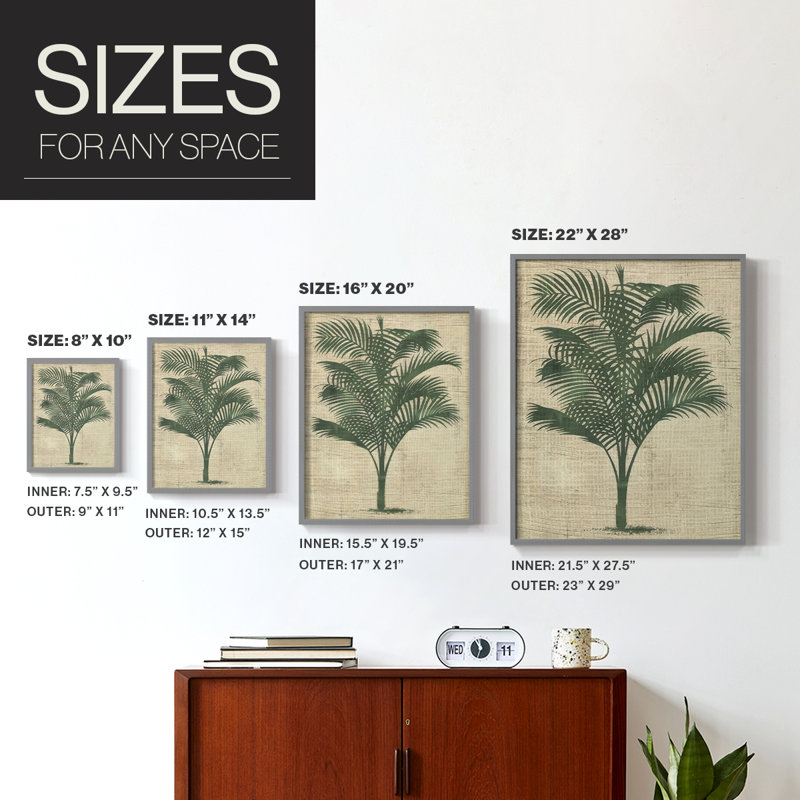«Burlap Palm Silhouette III», reproduction encadrée de qualité supérieure - prête à être accrochée - aucun clou requis - aucun clou requis