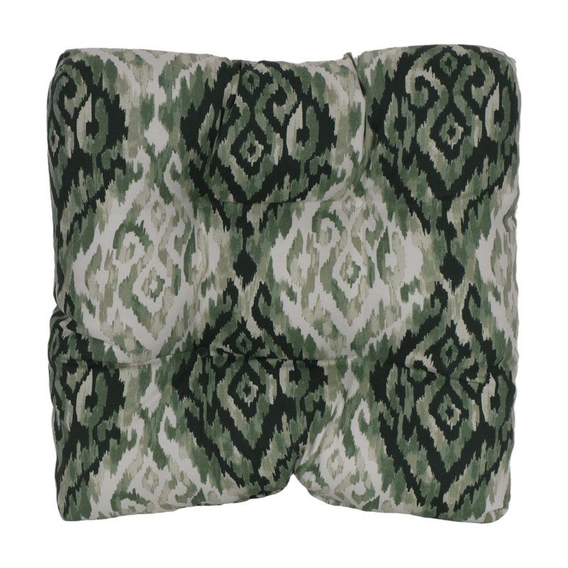 19-Inch Square Outdoor Tufted Dining Chair Cushions (Set Of 2), Green/Lakat Mineral Abstract