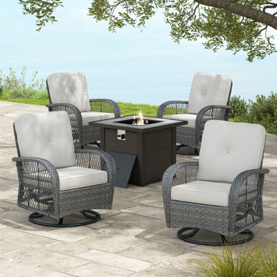Tucci Premium All-Weather Wicker 4 - Person Patio Conversation Set with Cushions