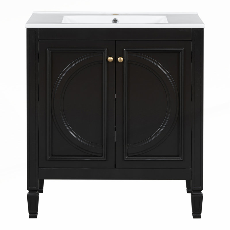 Meuble-lavabo vintage en bois avec lavabo en céramique et rangement spacieux, durable et élégant pour les salles de bain modernes.