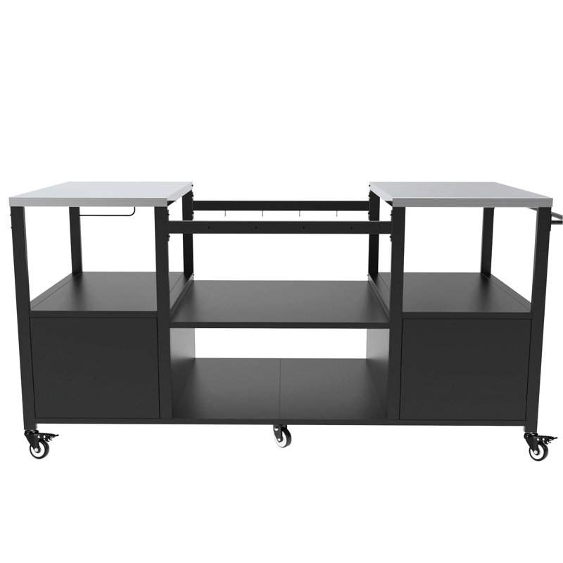 Grill Cart For Big Egg And Jr, Metal Construction, 2 Large Storage Boxes, Open Space, 6 With Brakes, Rod, Spice Rack, Paper Towel Holder, Quick Setup, 31.87 In Height Outdoor Table Compatible Egg,