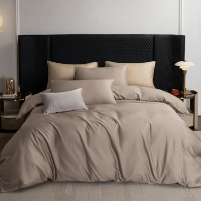 MooMee Duvet Cover Set Silky Sateen Look Luxury Sheen Zipper Closure & 8 Interior Ties 100% Long-Staple Cotton 600TC 