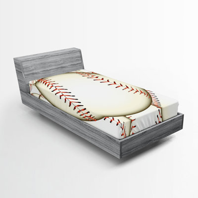 Ambesonne Sports Fitted Sheet 2-Pack Baseball Ball Pattern Cream Red