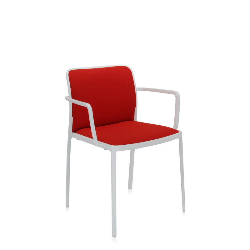 Audrey Armchair, Red Trevira, Polished Aluminium