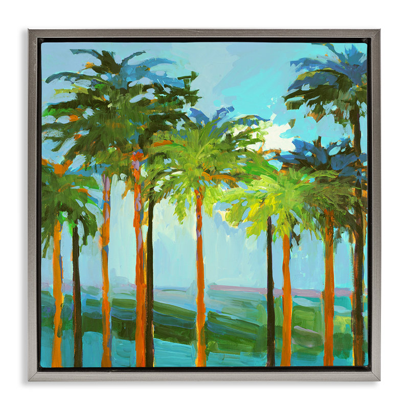 «Tall Palms Abstraction» par Jane Slivka, Cadre flottant gris lustré, H 25 po x l 25 po